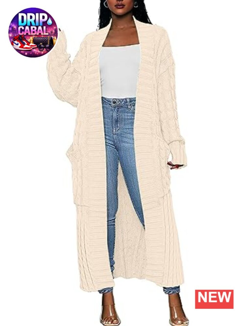 Caracilia Women's Open Front Chunky Cable Knit Long Cardigan Sweater